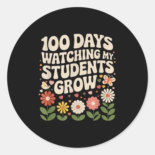 100 Days Growing Boho Flowers Teacher 100th Day Of Classic Round Sticker (Front)