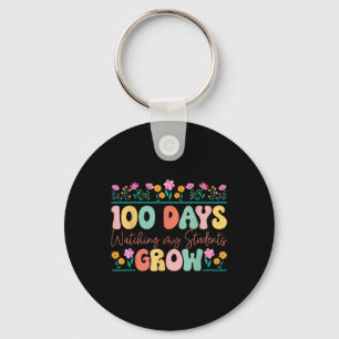 100 Days Growing Flowers Teacher 100th Day Of Key Ring