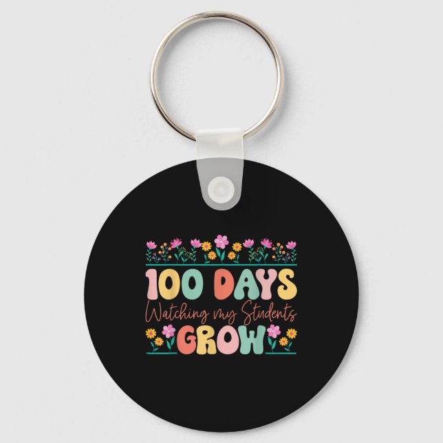 100 Days Growing Flowers Teacher 100th Day Of Key Ring (Front)