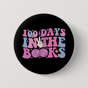 100 Days In The Books Disco Ball Groovy Retro 6 Cm Round Badge