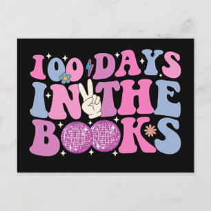 100 Days In The Books Disco Ball Groovy Retro Postcard