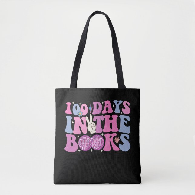 100 Days In The Books Disco Ball Groovy Retro Tote Bag (Front)