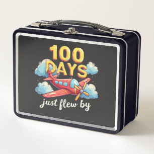 100 Days Just Flew By Aeroplane 100 days Of School Metal Lunch Box