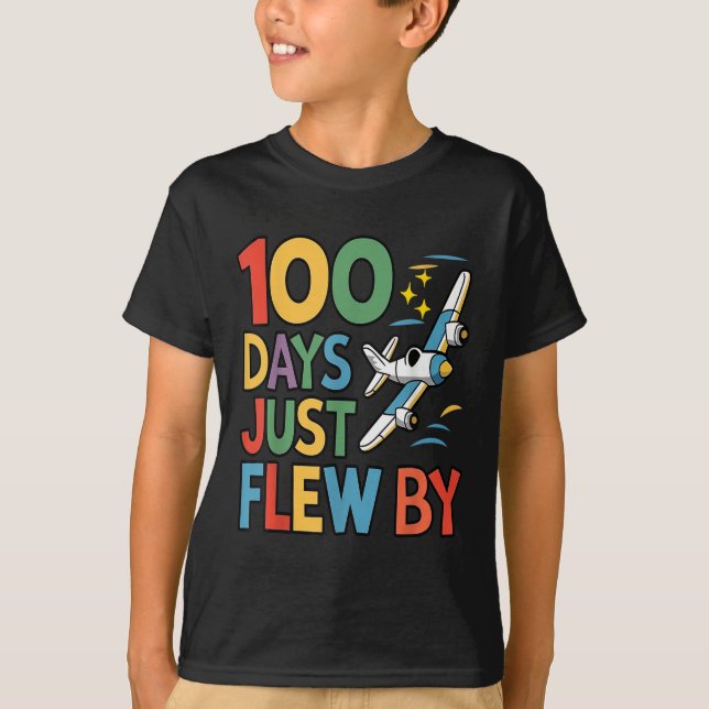 100 Days Just Flew By Aeroplane 100th Day Of T-Shirt (Front)