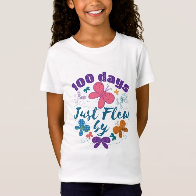 100 Days Just Flew By  School Butterfly  T-Shirt (Front)