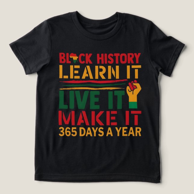 100 Days Learning Black History Afro Education Tee (Design Front)