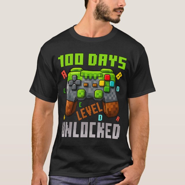 100 Days Level Unlocked Gaming 100 Days Of School  T-Shirt (Front)