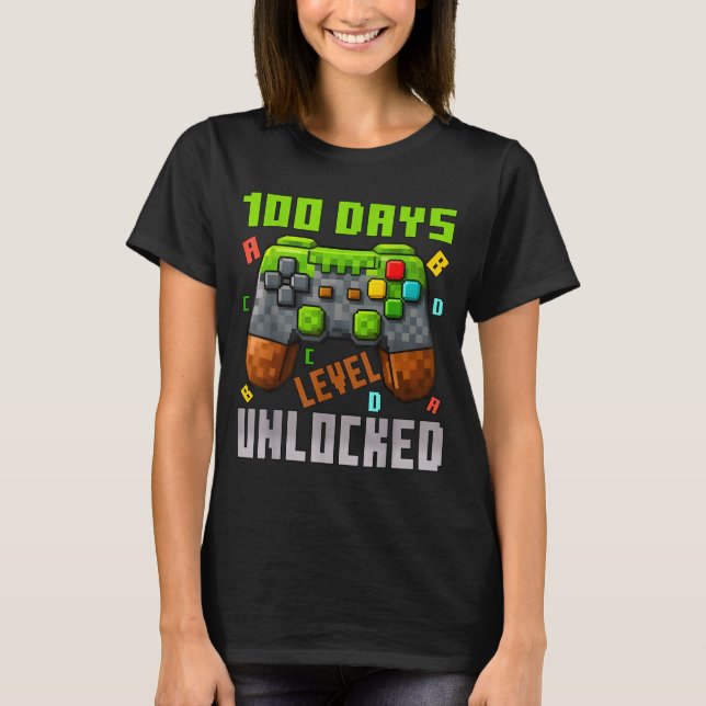 100 Days Level Unlocked Gaming 100 Days Of School  T-Shirt (Front)