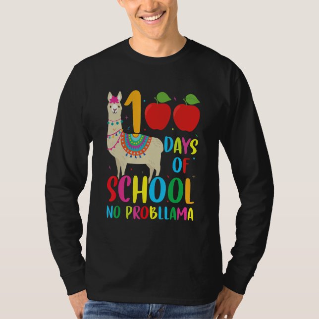 100 Days Llama Alpaca Pun Meme Sarcastic 100th Day T-Shirt (Front)