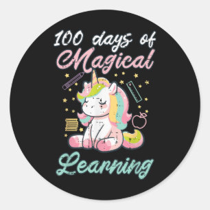100 Days Magical Learning Unicorn 100th Day Girls Classic Round Sticker