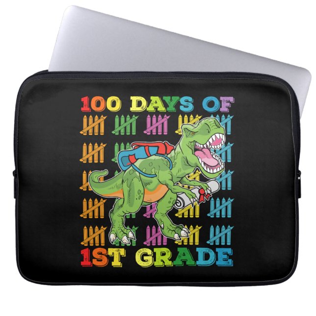 100 Days Of 1st Grade T Rex Dinosaur School Laptop Sleeve (Front)