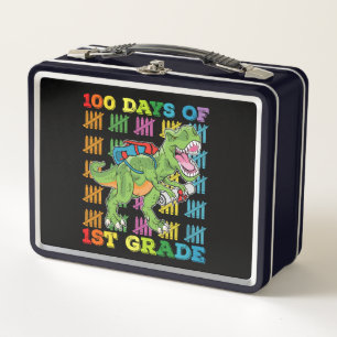 100 Days Of 1st Grade T Rex Dinosaur School Metal Lunch Box
