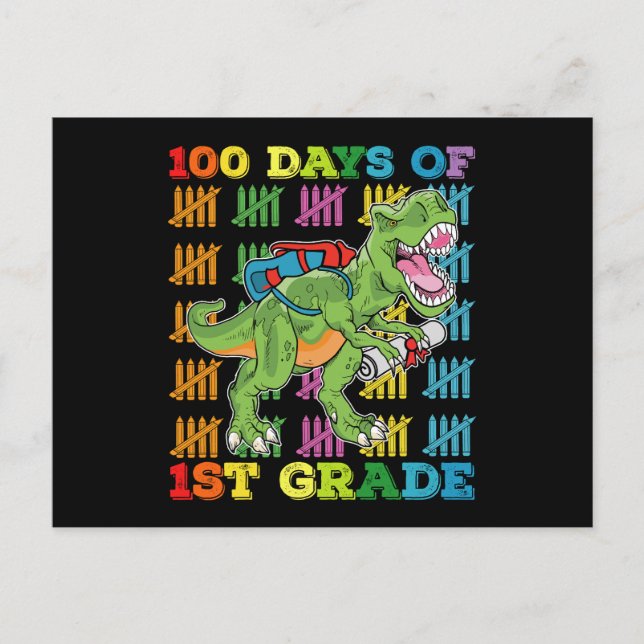 100 Days Of 1st Grade T Rex Dinosaur School Postcard (Front)