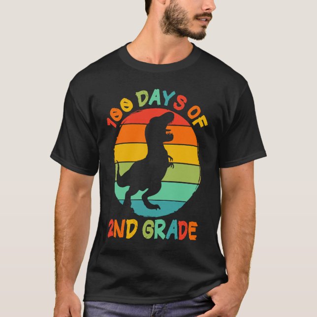 100 Days Of 2nd Grade 100 Days Of School Rex Dinos T-Shirt (Front)