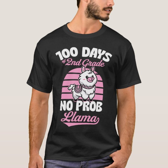 100 Days Of 2nd Grade No Prob Llama Cute Animal  J T-Shirt (Front)