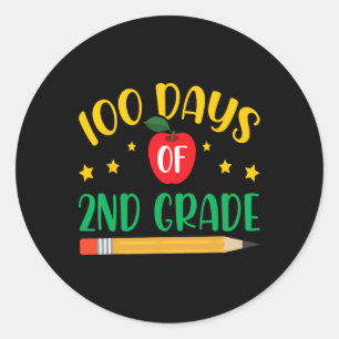 100 Days Of 2nd Grade Student Girls Boys 100 Days  Classic Round Sticker