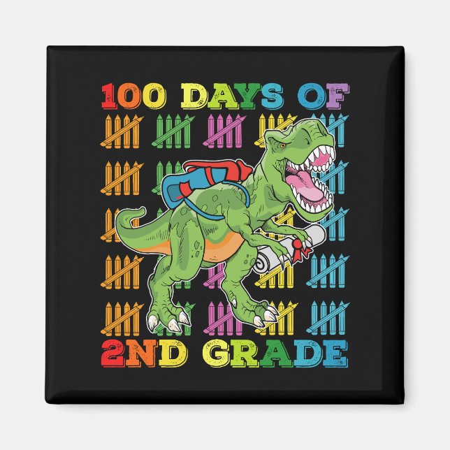 100 Days Of 2nd Grade T Rex Dinosaur School Magnet (Front)