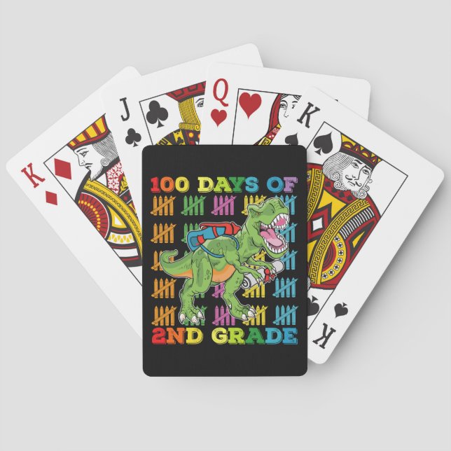 100 Days Of 2nd Grade T Rex Dinosaur School Playing Cards (Back)