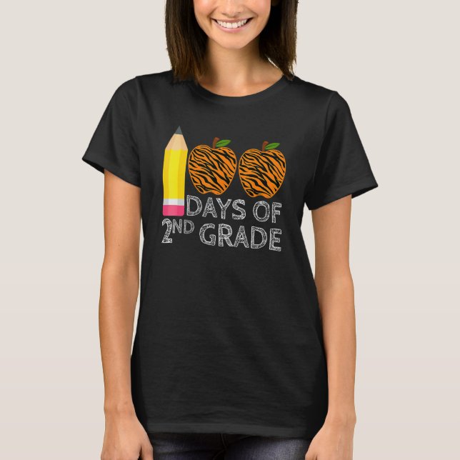 100 Days Of 2nd Grade Tiger Print Happy 100th Day  T-Shirt (Front)