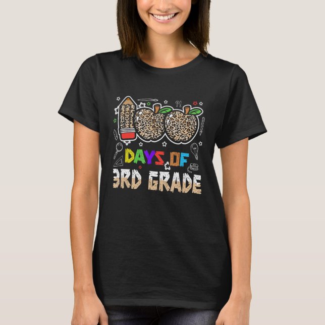 100 Days Of 3rd Grade Leopard 100th Days School Th T-Shirt (Front)