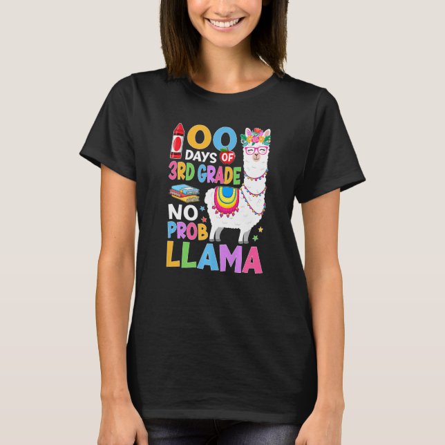 100 Days of 3rd Grade No Probllama 100th Day Girls T-Shirt (Front)