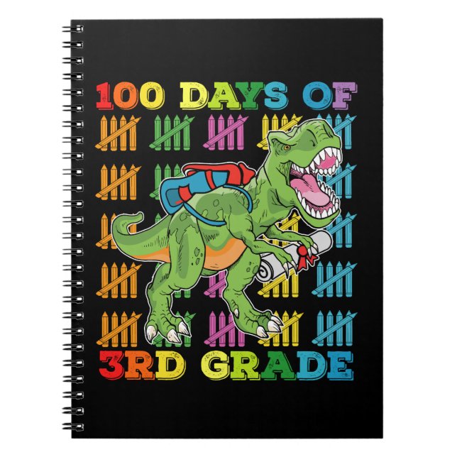 100 Days Of 3rd Grade T Rex Dinosaur School Notebook (Front)