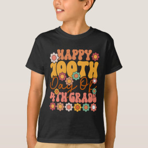 100 Days Of 4th Grade Cute Groovy Teacher Kids Gir T-Shirt