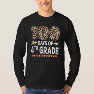 100 days of 4th Grade Leopard 100th day of School  T-Shirt