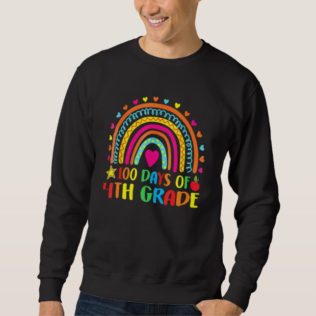 100 Days Of 4th Grade Leopard Rainbow 100th Day Of Sweatshirt (Front)