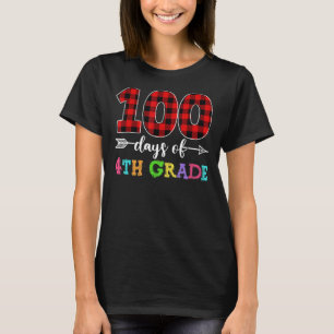 100 Days of 4th Grade Shirt Plaid Red 100th Day of