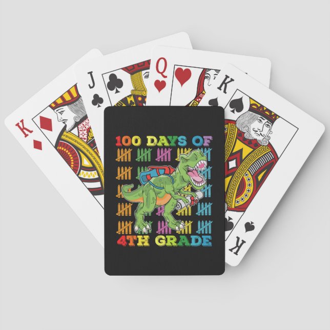 100 Days Of 4th Grade T Rex Dinosaur School Playing Cards (Back)
