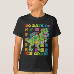 100 Days Of 4th Grade T Rex Dinosaur School T-Shirt