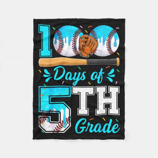 100 Days Of 5th Grade Baseball 100th Day Of School Fleece Blanket (Front)