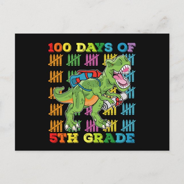 100 Days Of 5th Grade T Rex Dinosaur School Postcard (Front)