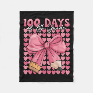 100 Days Of 6th Grade Girls Cute Bow 100th Day Of Fleece Blanket