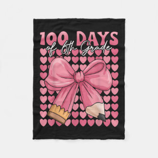 100 Days Of 6th Grade Girls Cute Bow 100th Day Of Fleece Blanket