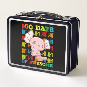 100 Days Of Awesome Axolotl 100th Day Of School Metal Lunch Box