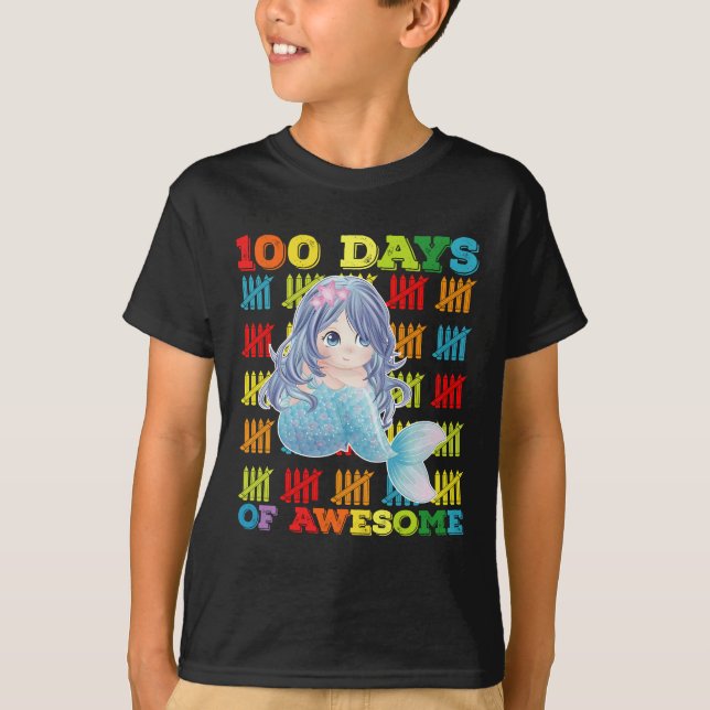 100 Days Of Awesome Mermaid 100th Day Of School T-Shirt (Front)