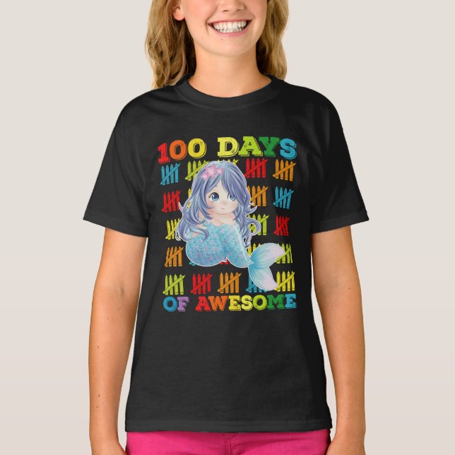100 Days Of Awesome Mermaid 100th Day Of School T-Shirt (Front)