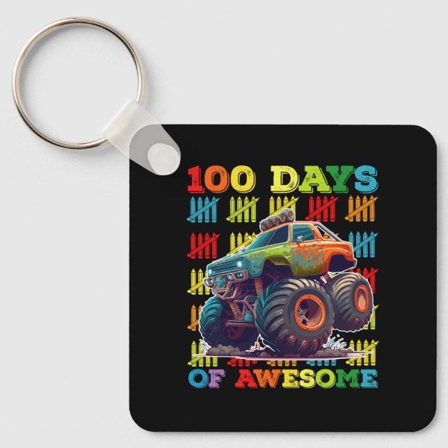 100 Days Of Awesome Monster Truck 100th Day School Key Ring (Front)
