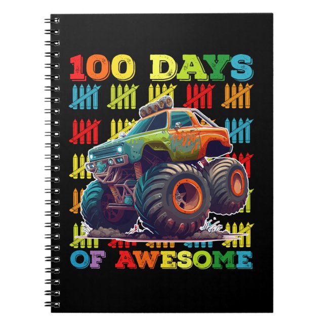 100 Days Of Awesome Monster Truck 100th Day School Notebook (Front)