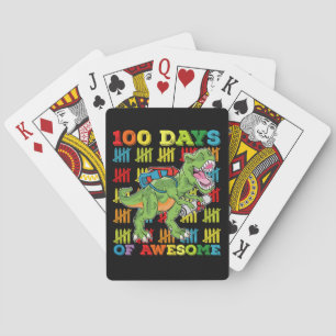 100 Days Of Awesome T Rex Dinosaur 100th School Playing Cards