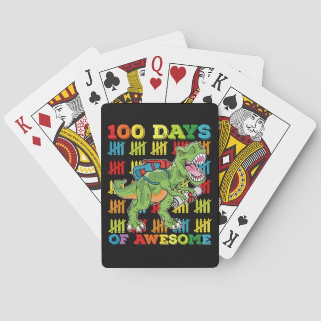 100 Days Of Awesome T Rex Dinosaur 100th School Playing Cards (Back)