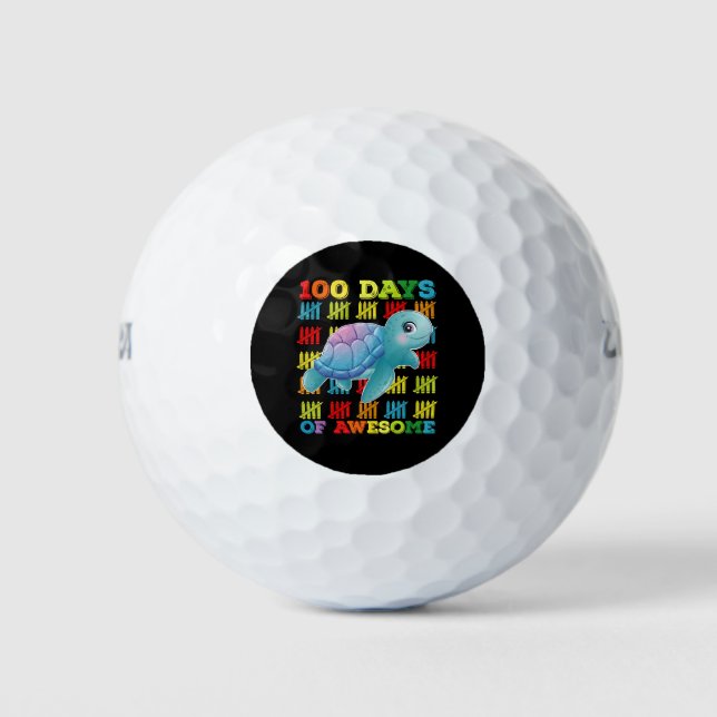 100 Days Of Awesome Turtle 100th Day Of School Golf Balls (Front)