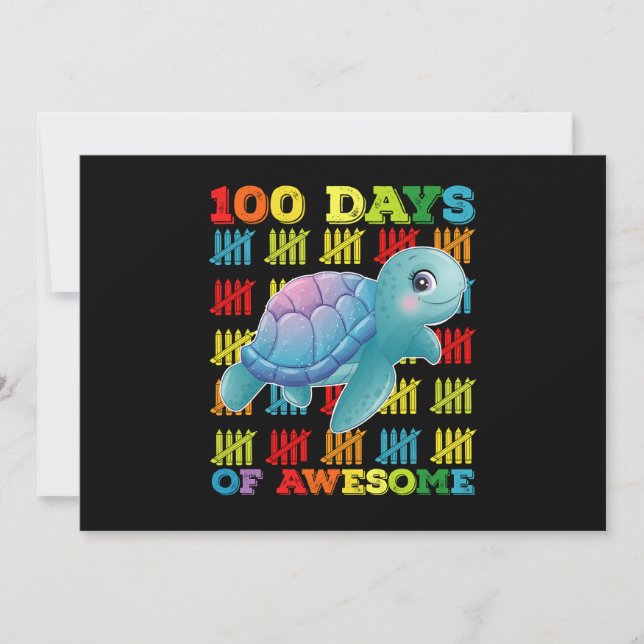 100 Days Of Awesome Turtle 100th Day Of School Invitation (Front)