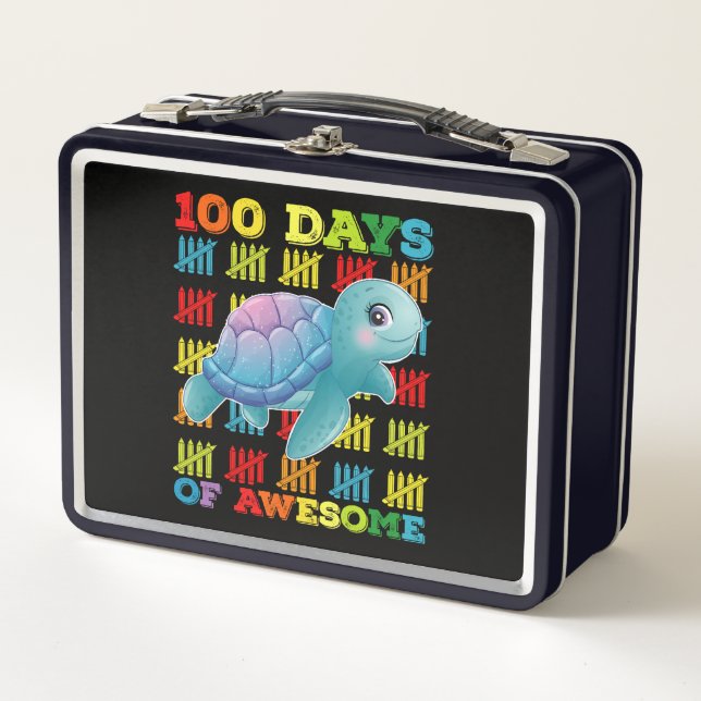 100 Days Of Awesome Turtle 100th Day Of School Metal Lunch Box (Front)