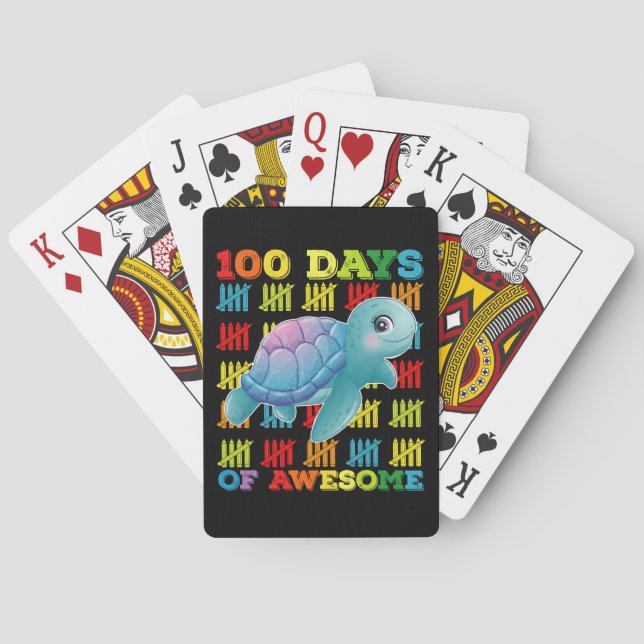 100 Days Of Awesome Turtle 100th Day Of School Playing Cards (Back)