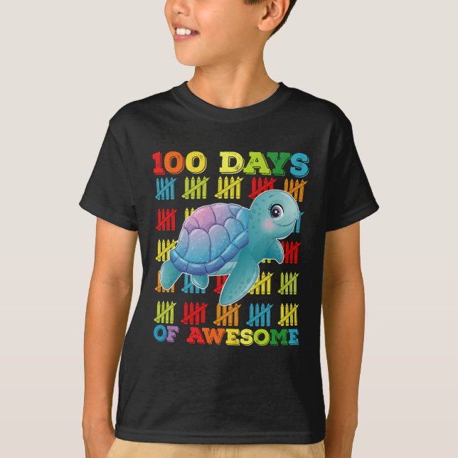 100 Days Of Awesome Turtle 100th Day Of School T-Shirt (Front)