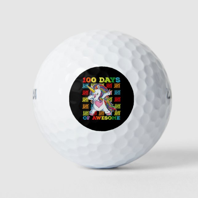 100 Days Of Awesome Unicorn 100th Day Of School Golf Balls (Front)