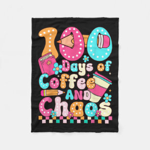 100 Days Of Coffee & Chaos Teacher Retro 10 Fleece Blanket